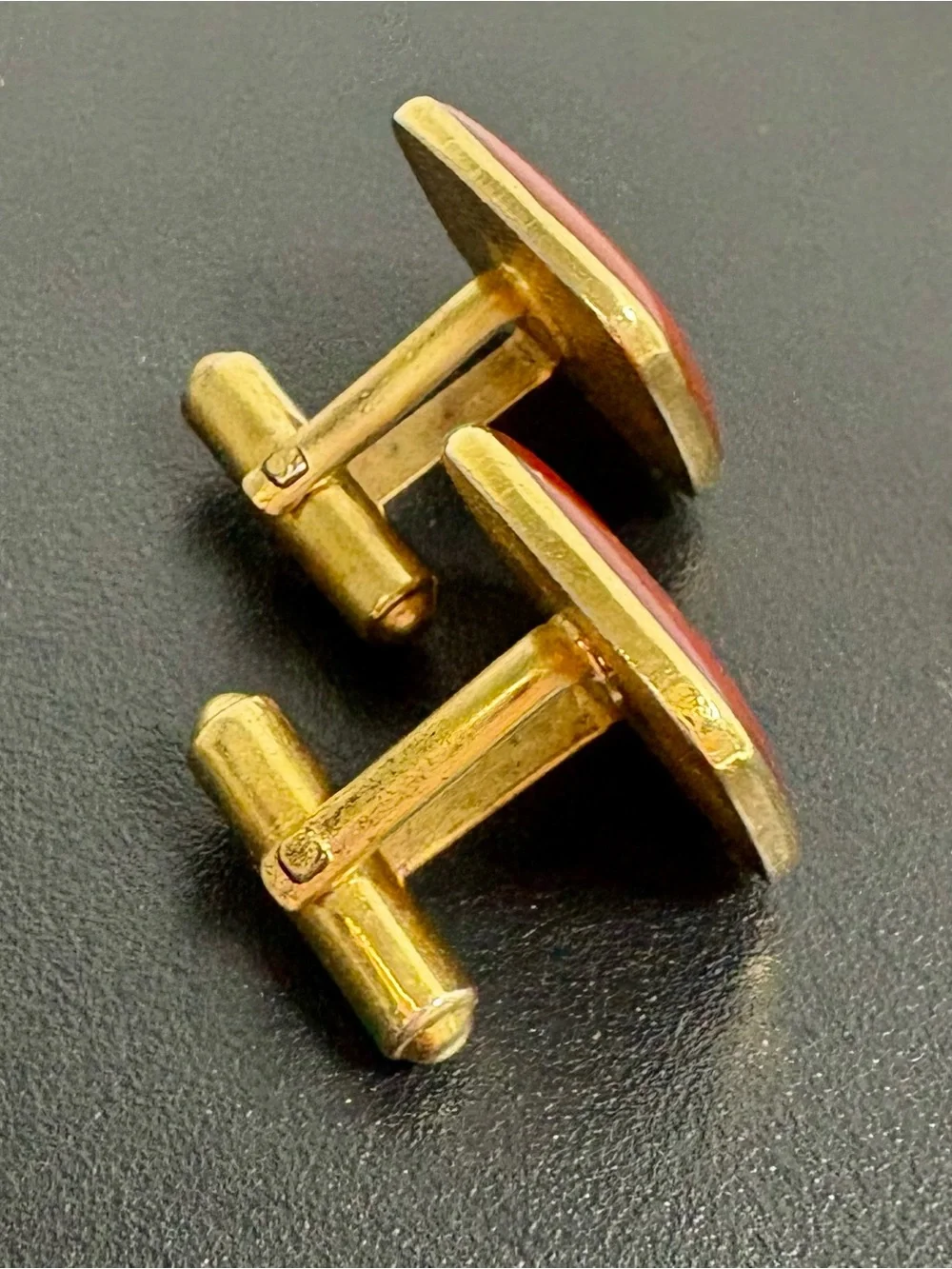 Yves Saint Laurent Vintage Cufflinks, Deep Red Enamel with Gold Trim